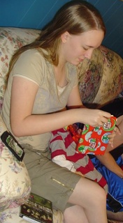 Leila opens gift